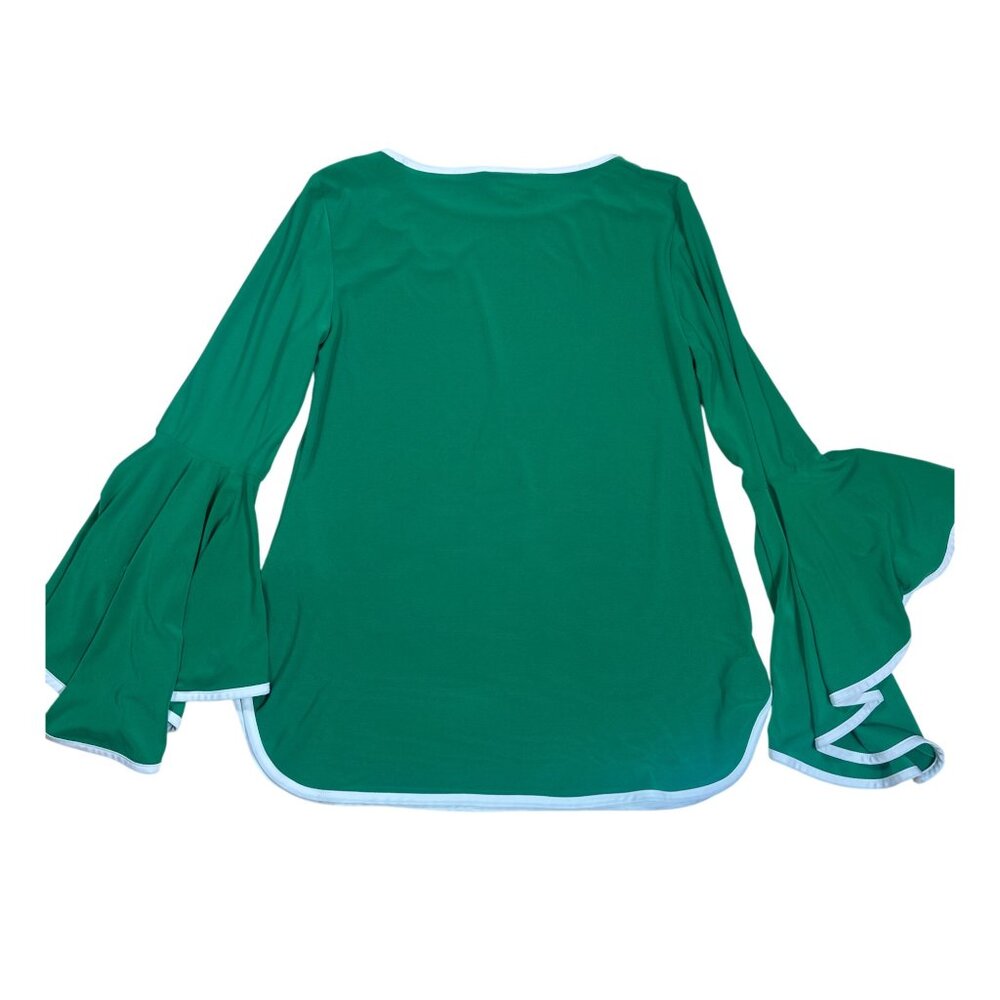 NWT Sam & Jess Green Contrast Trim Bell Sleeve Blouse XS - Picture 3 of 4